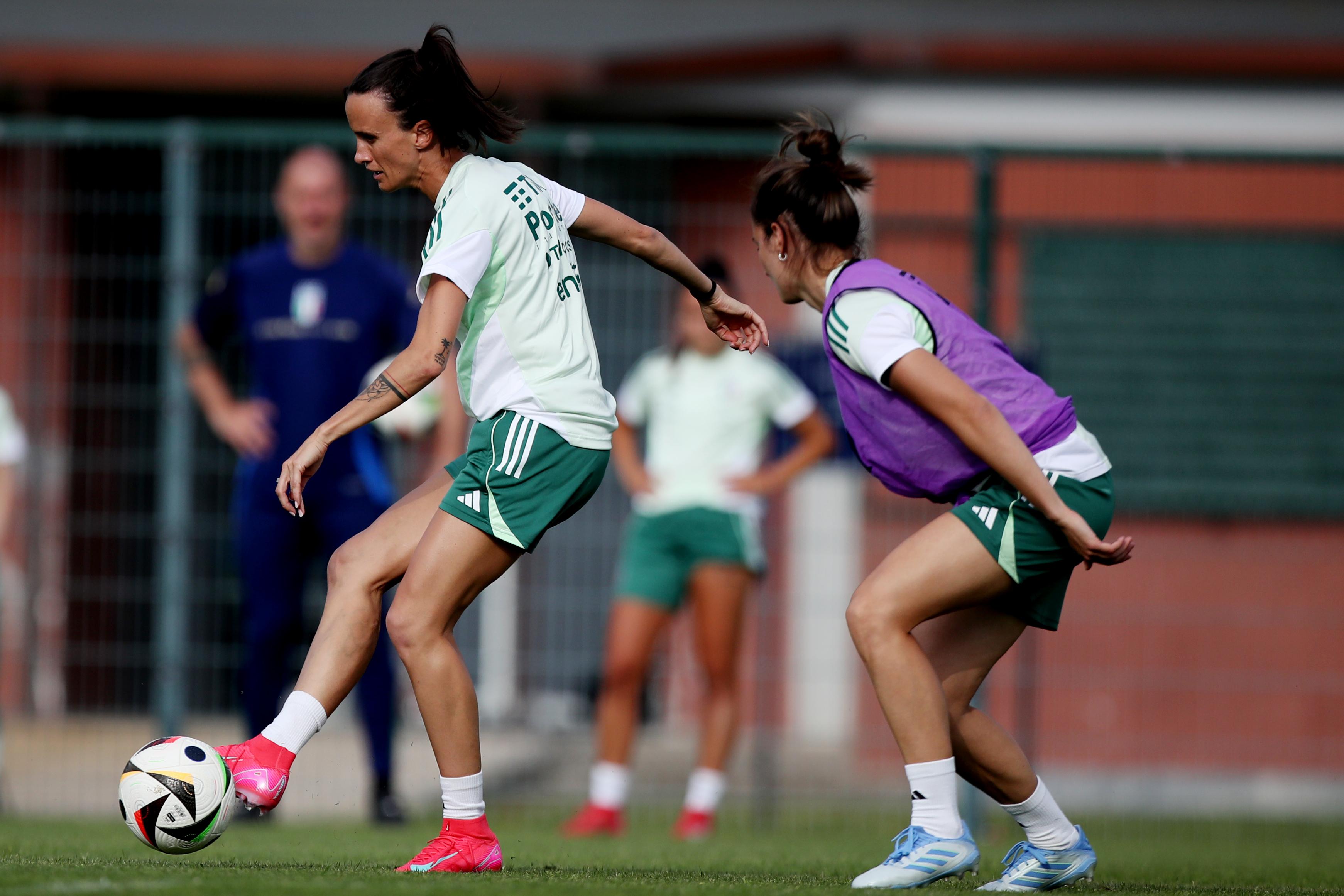 ROME, ITALY - MAY 21: Barbara Bonansea of Italy women in action during the Italy women training session at Acqua Acetosa on May 21, 2025 in Rome, Italy. (Photo by Paolo Bruno - FIGC/FIGC via Getty Images)