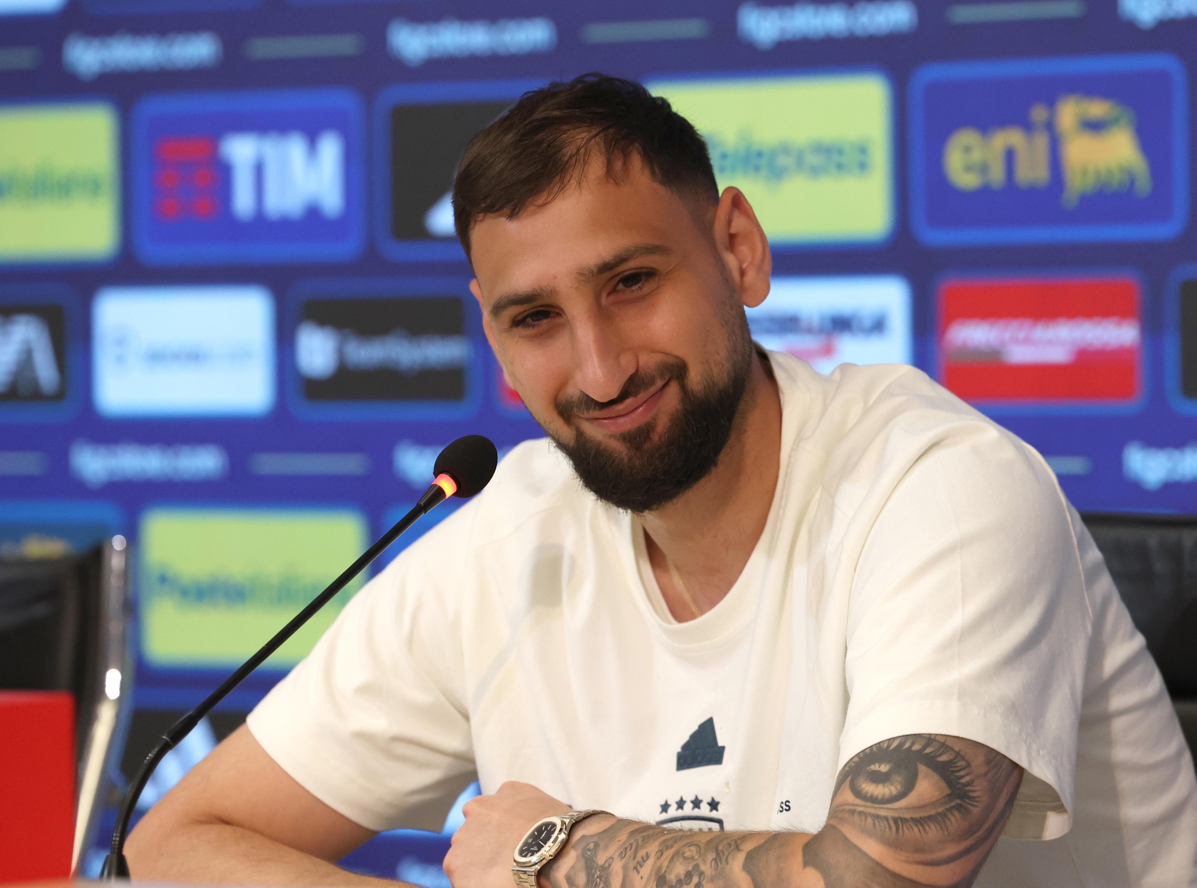 FLORENCE, ITALY - JUNE 04: Gianluigi Donnarumma of Italy speaks with the media during press conference at Centro Tecnico Federale di Coverciano on June 04, 2025 in Florence, Italy. (Photo by Claudio Villa - FIGC/FIGC via Getty Images)