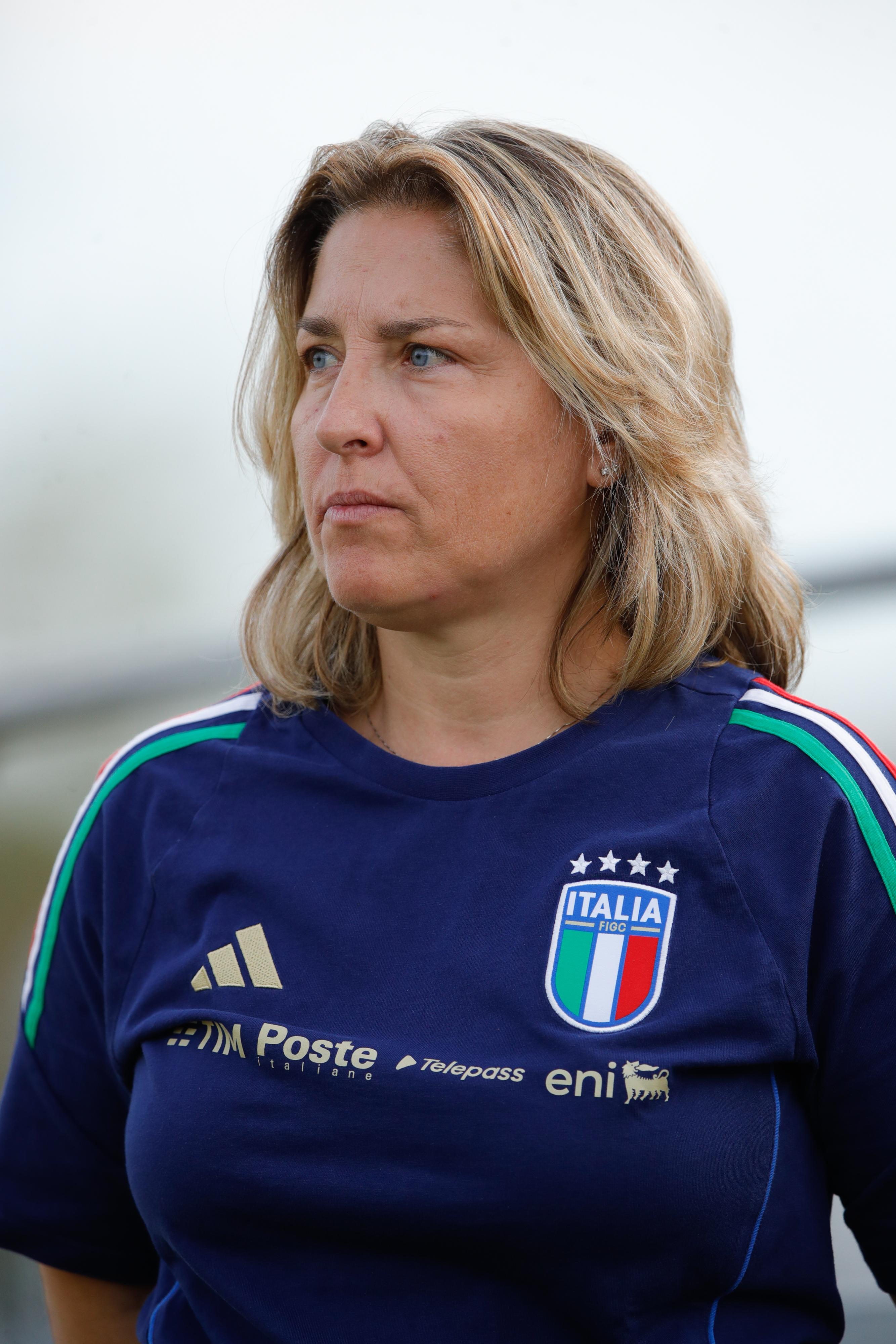 GRADISCA D'ISONZO, ITALY - SEPTEMBER 11: Italy's Head Coach Selena Mazzantini before kick off at the Women's U17 Friendly match between Italy and Albania on September 11, 2024 in Gradisca d'Isonzo, Italy. (Photo by Timothy Rogers/Getty Images)
