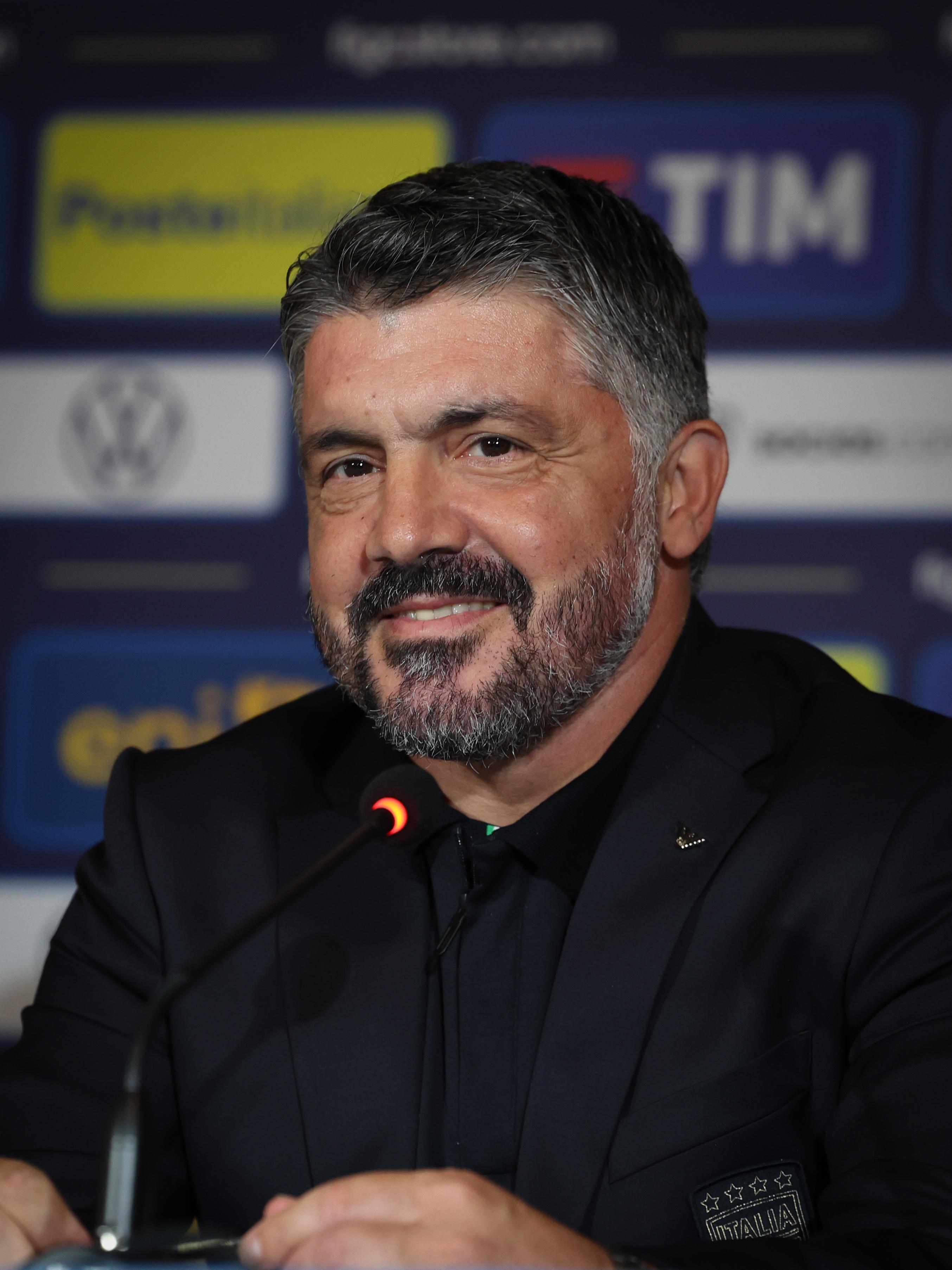 ROME, ITALY - JUNE 19: New head coach Italy Gennaro Gattuso speaks with the media during the press conference at Hotel Parco dei Principi on June 19, 2025 in Rome, Italy. (Photo by Claudio Villa - FIGC/FIGC via Getty Images)