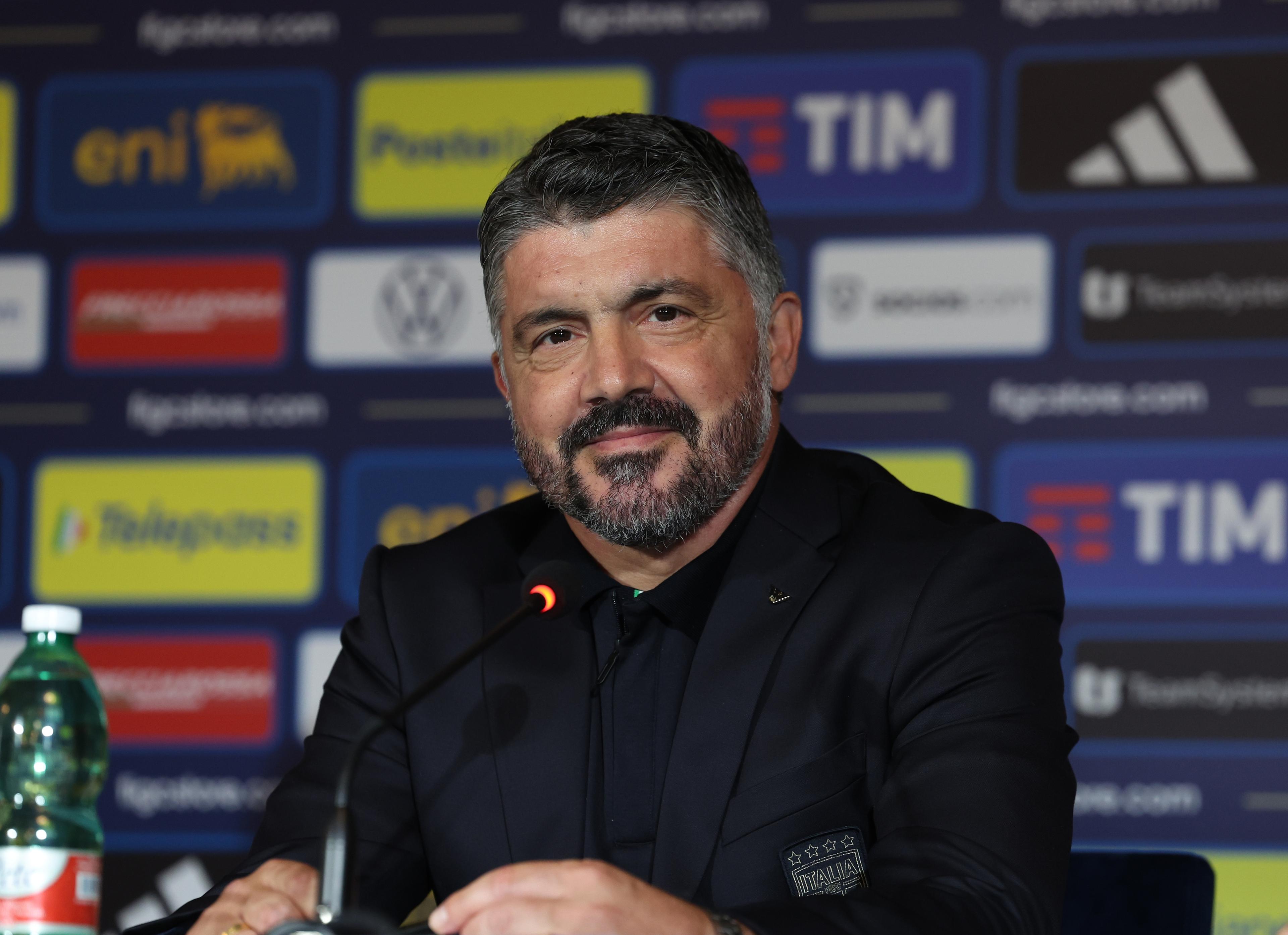ROME, ITALY - JUNE 19: New head coach Italy Gennaro Gattuso speaks with the media during the press conference at Hotel Parco dei Principi on June 19, 2025 in Rome, Italy. (Photo by Claudio Villa - FIGC/FIGC via Getty Images)