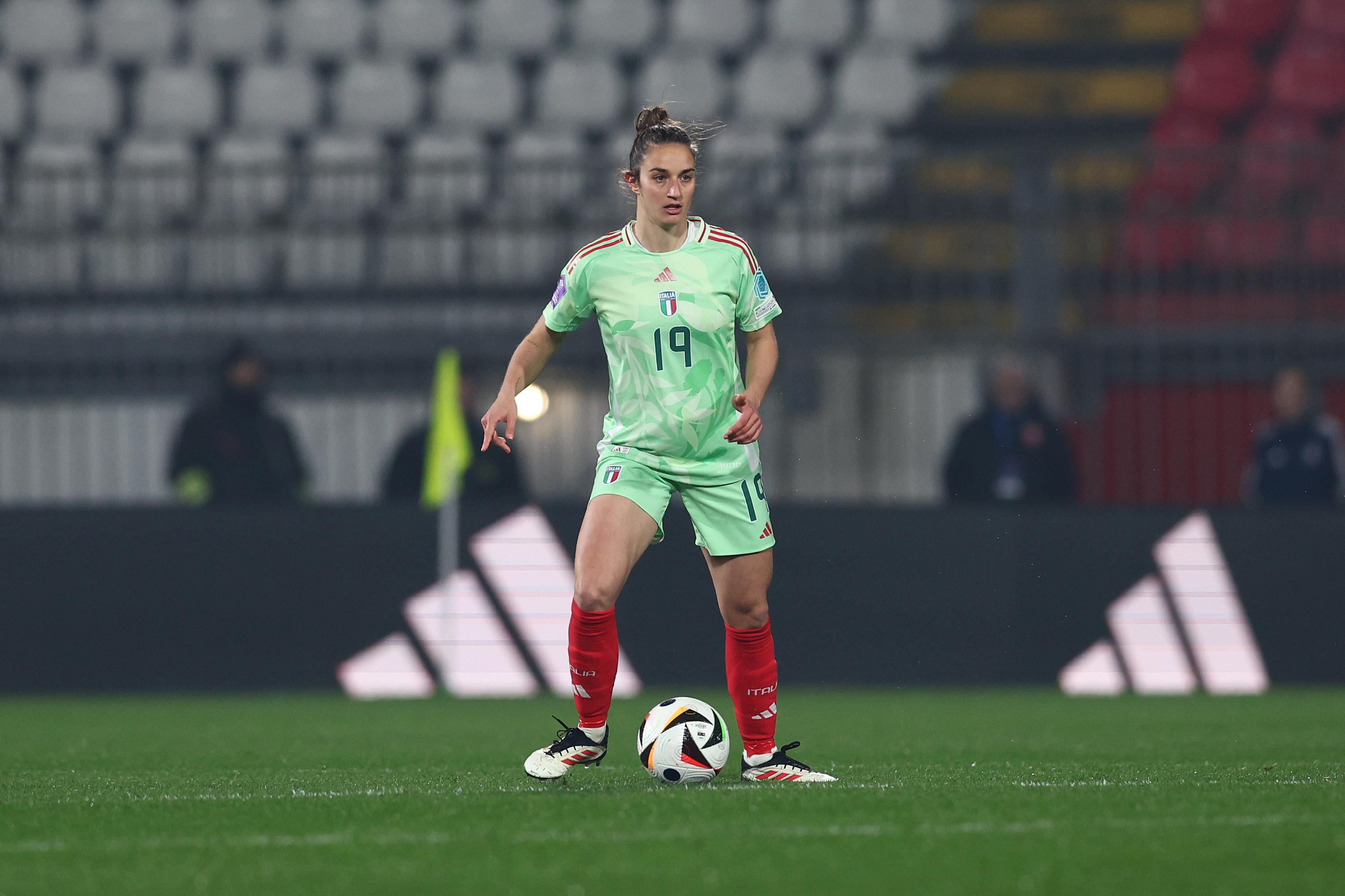 MONZA, ITALY - FEBRUARY 21: Martina Lenzini of Italy in action during the UEFA Women's Nations League 2024/25 Group A4 MD1 match between Italy and Wales at Stadio Brianteo on February 21, 2025 in Monza, Italy. (Photo by Francesco Scaccianoce/FIGC via Getty Images)