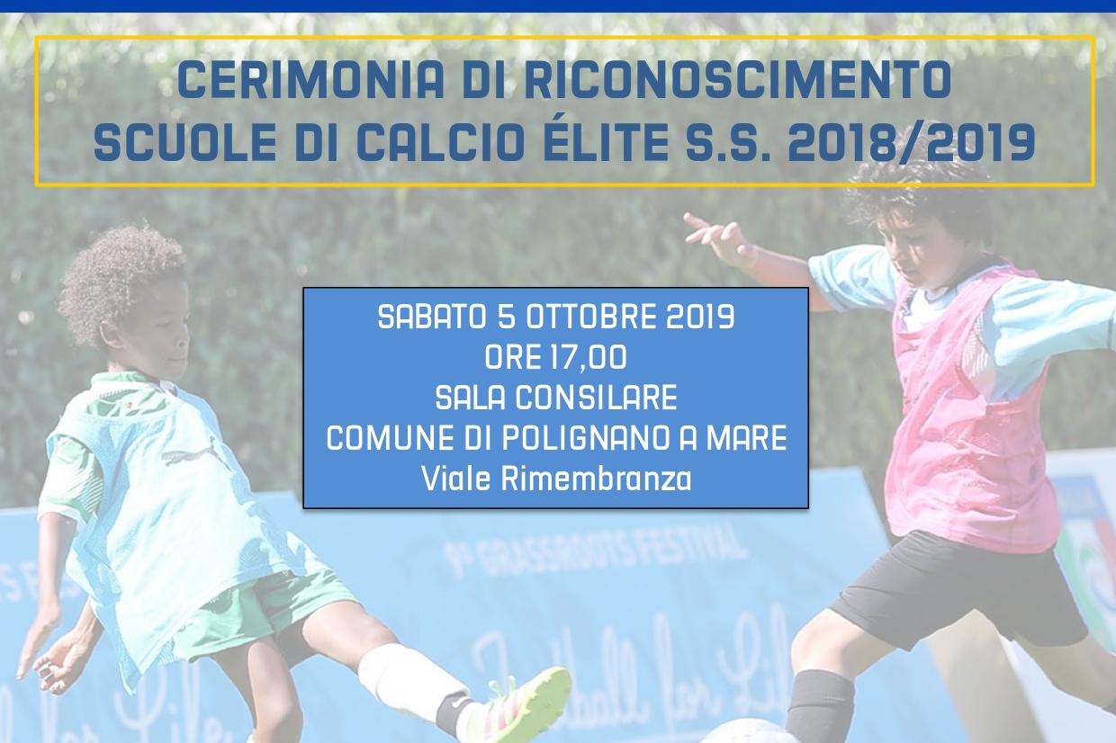 Polignano a Mare, sabato cerimonia consegna targhe Scuole Calcio Elite