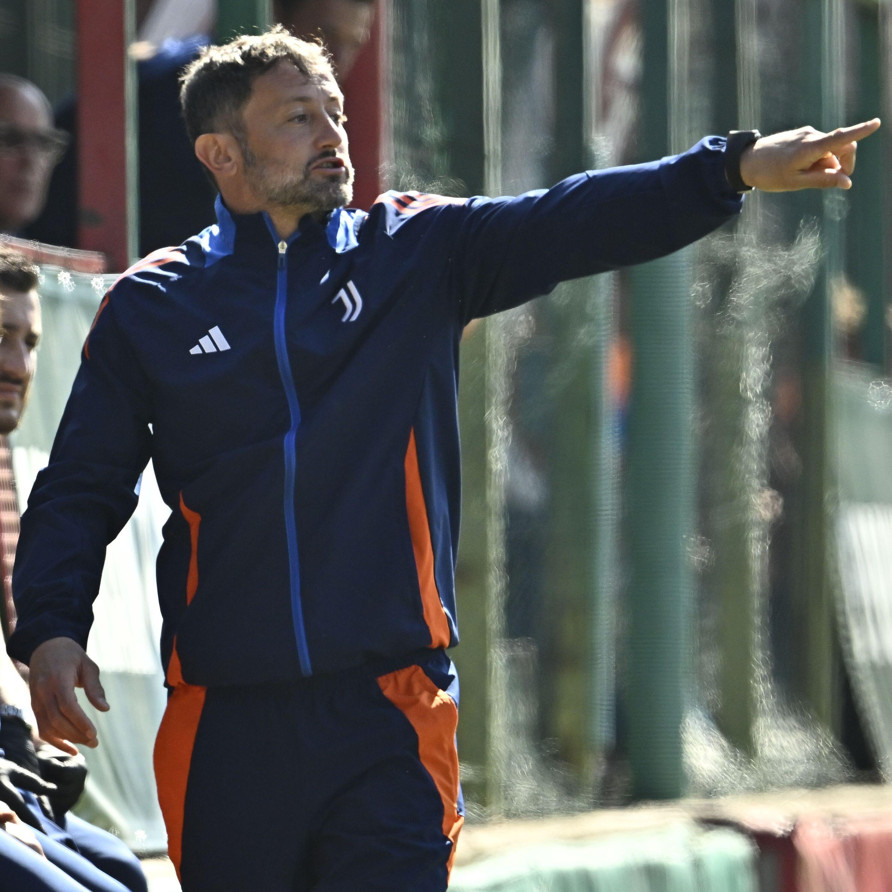 TURIN, ITALY - APRIL 06: Grauso Claudio Head coach of Juventus U16 of Juventus in action during the match between Torino U16 and Juventus U16 at Cit Turin on April 06, 2025 in Turin, Italy. (Photo by Diego Puletto - Juventus FC/Juventus FC via Getty Images)
