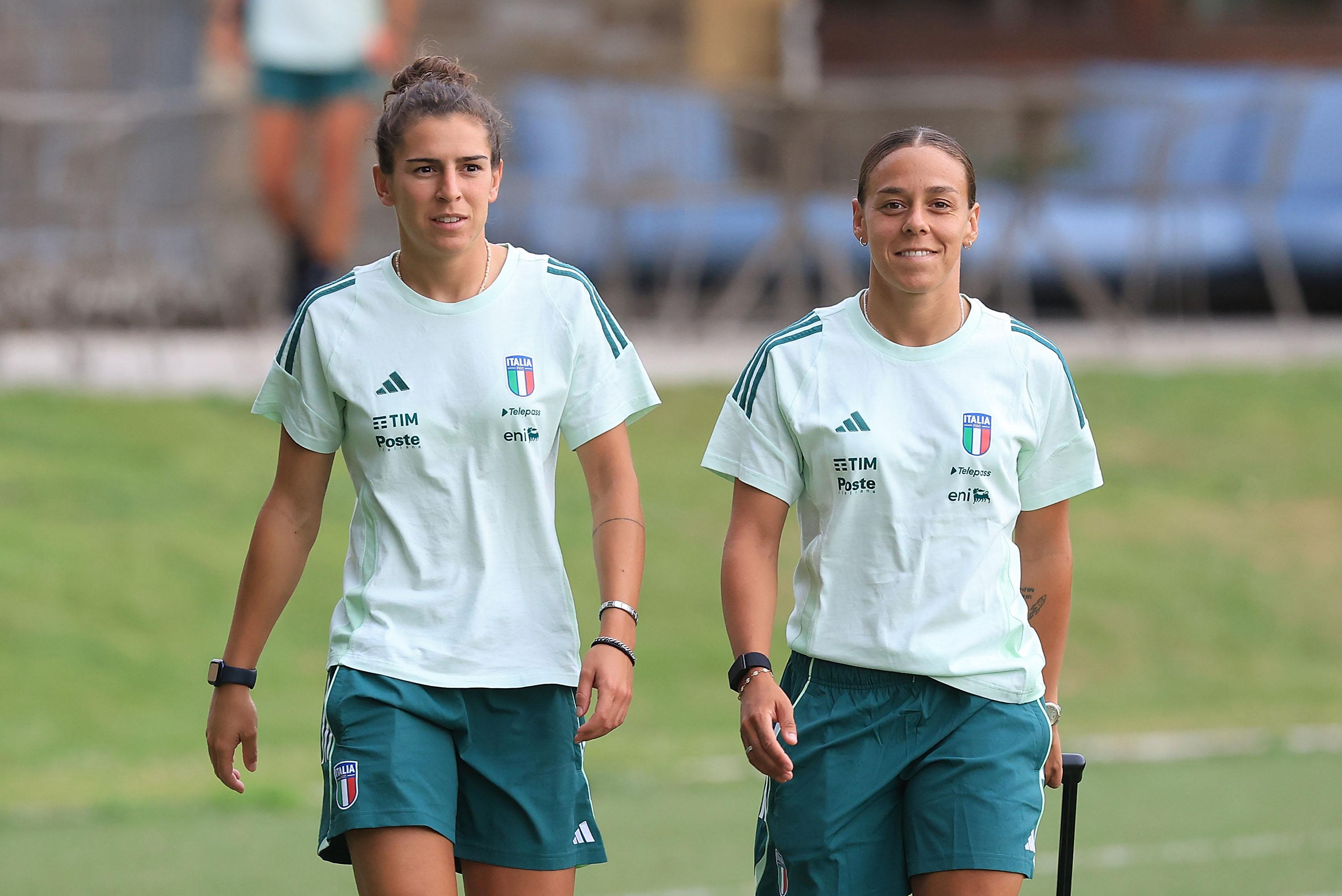 FLORENCE, ITALY - JUNE 16: Valentina Bergamaschi and Lisa Boattin of Italy Women looks on during Italy Women Training Session at Centro Tecnico Federale di Coverciano on June 16, 2025 in Florence, Italy. (Photo by Gabriele Maltinti - FIGC/FIGC via Getty Images) *** Local Caption *** Valentina Bergamaschi; Lisa Boattin