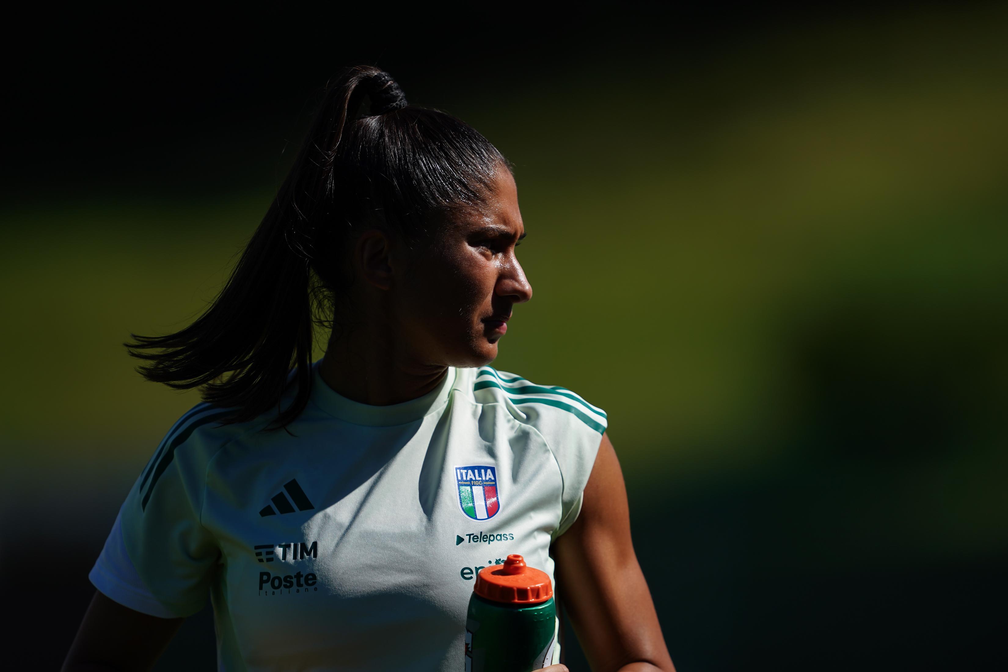 WEGGIS, SWITZERLAND - JUNE 29: Portrait (headshot/close up) of  Chiara Beccari of Italy during the Italy Women training session at Thermoplan Arena on June 29, 2025 in Weggis, Switzerland.  (Photo by Daniela Porcelli - FIGC/FIGC via Getty Images)