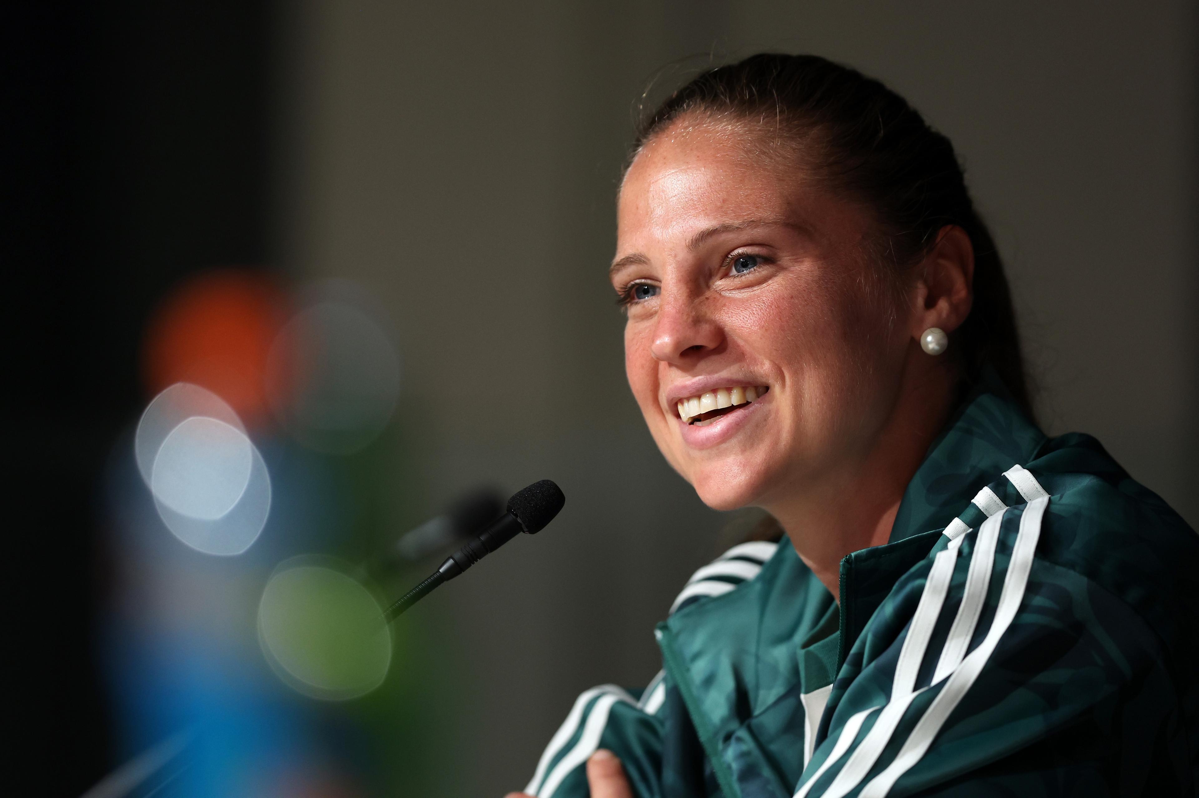 GENEVA, SWITZERLAND - JULY 06: Laura Giuliani of Italy speaks to the media during the Italy Training Session / Press Conference ahead of the UEFA Women's EURO 2025 Group B match between Portugal and Italy at Stade de Geneve on July 06, 2025 in Geneva, Switzerland. (Photo by Joosep Martinson - UEFA/UEFA via Getty Images)
