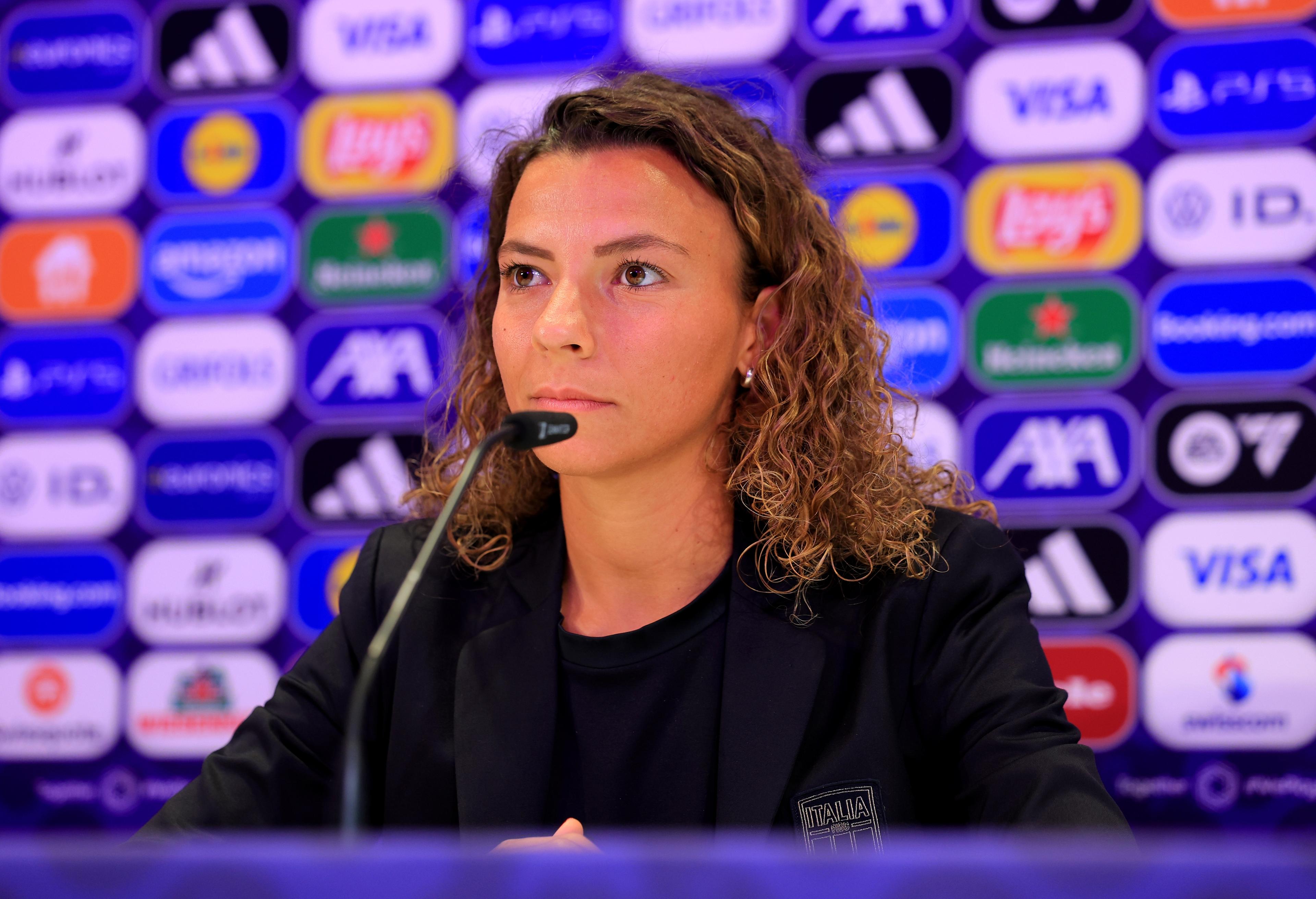 BERN, SWITZERLAND - JULY 10: Arianna Caruso of Italy speaks to the media during the Italy Press Conference ahead of the UEFA Women's EURO 2025 Group B match between Italy and Spain at Stadion Wankdorf on July 10, 2025 in Bern, Switzerland. (Photo by Fran Santiago - UEFA/UEFA via Getty Images)