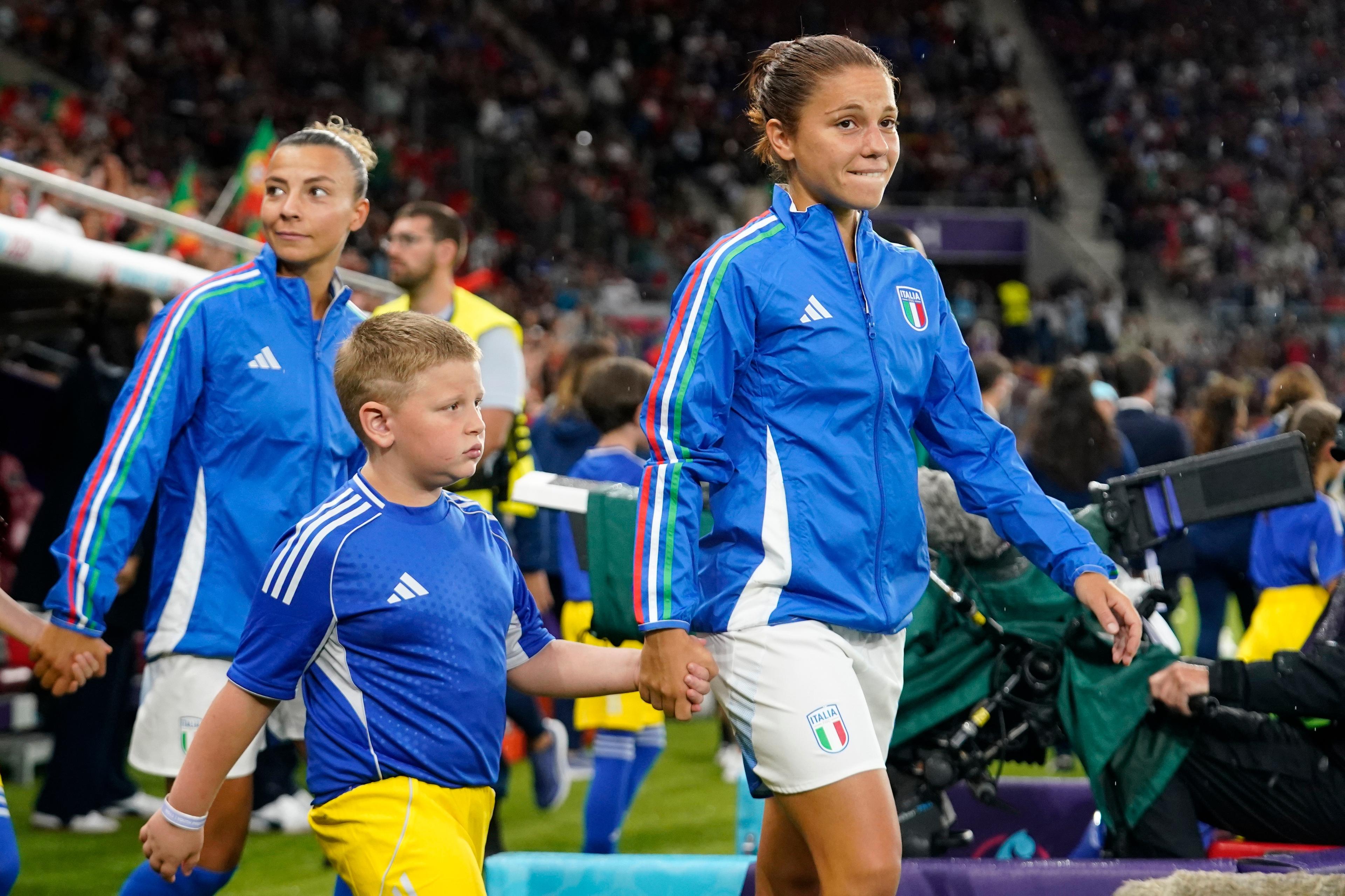 GENEVA, SWITZERLAND - JULY 07: Manuela Giuliano of Italy enters the pitch prior to the UEFA during the UEFA Women's EURO 2025 Group B match between Portugal and Italy at Stade de Geneve on July 07, 2025 in Geneva, Switzerland. (Photo by Pier Marco Tacca - FIGC/FIGC via Getty Images)