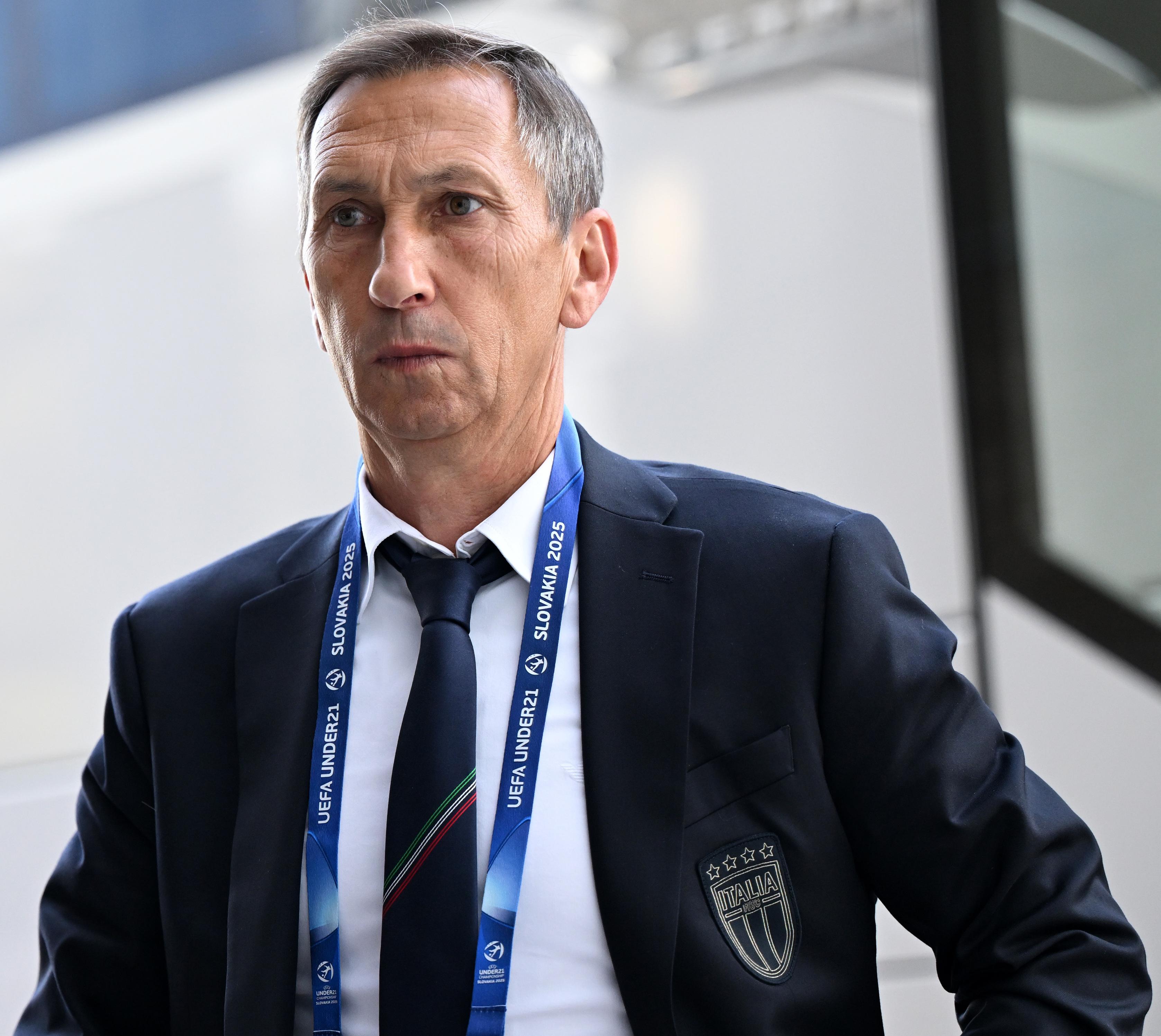 DUNAJSKA STREDA, SLOVAKIA - JUNE 22: Carmine Nunziata, Head Coach of Italy, arrives at the stadium prior to the UEFA European Under-21 Championship 2025 Quarter-Final match between Germany and Italy at DAC Arena on June 22, 2025 in Dunajska Streda, Slovakia. (Photo by Tullio Puglia - UEFA/UEFA via Getty Images)