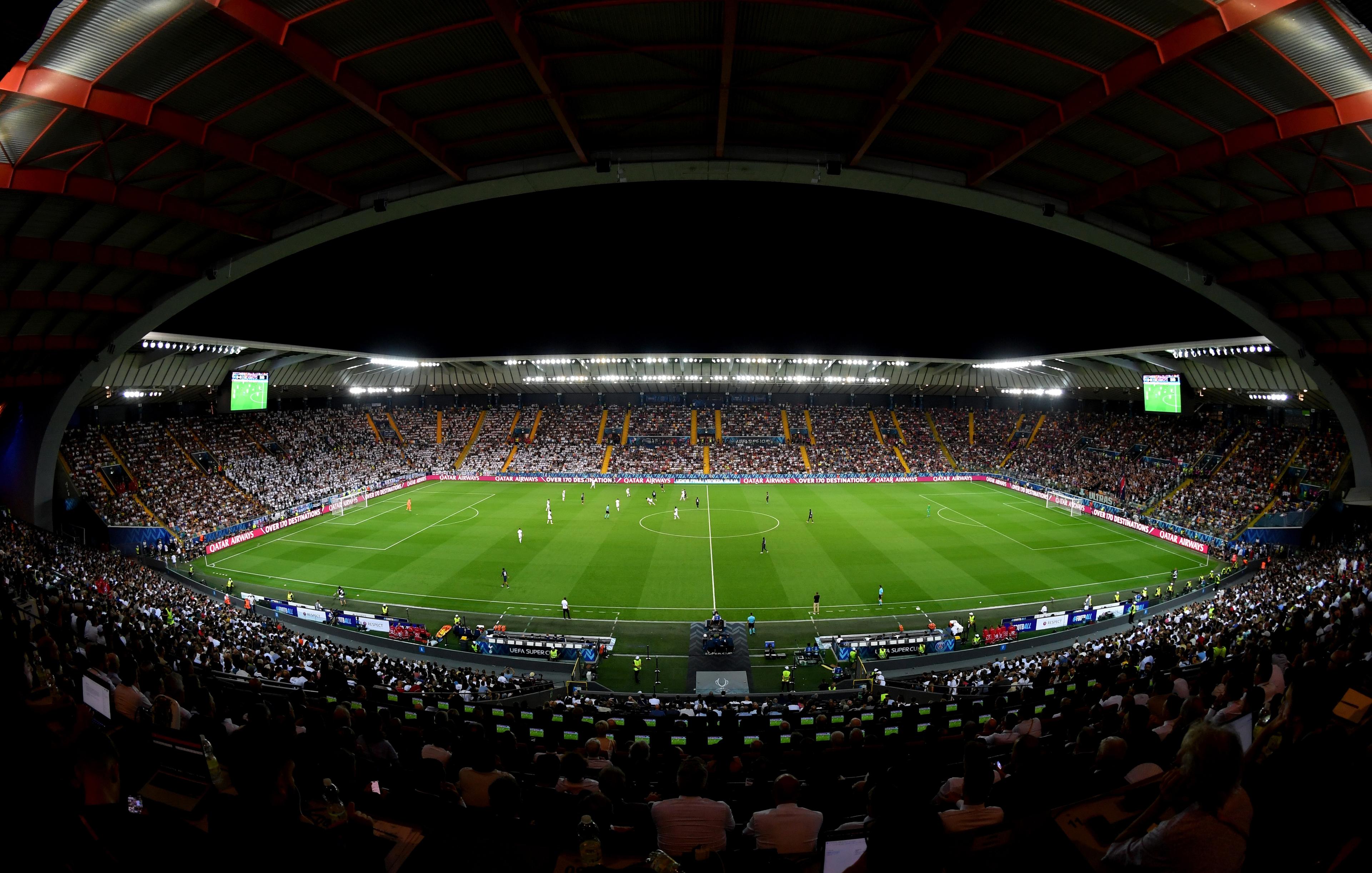 UDINE, ITALY - AUGUST 13: General view inside the stadium during the UEFA Super Cup 2025 match between Paris Saint-Germain and Tottenham Hotspur at Stadio Friuli on August 13, 2025 in Udine, Italy. (Photo by Chris Ricco - UEFA/UEFA via Getty Images)