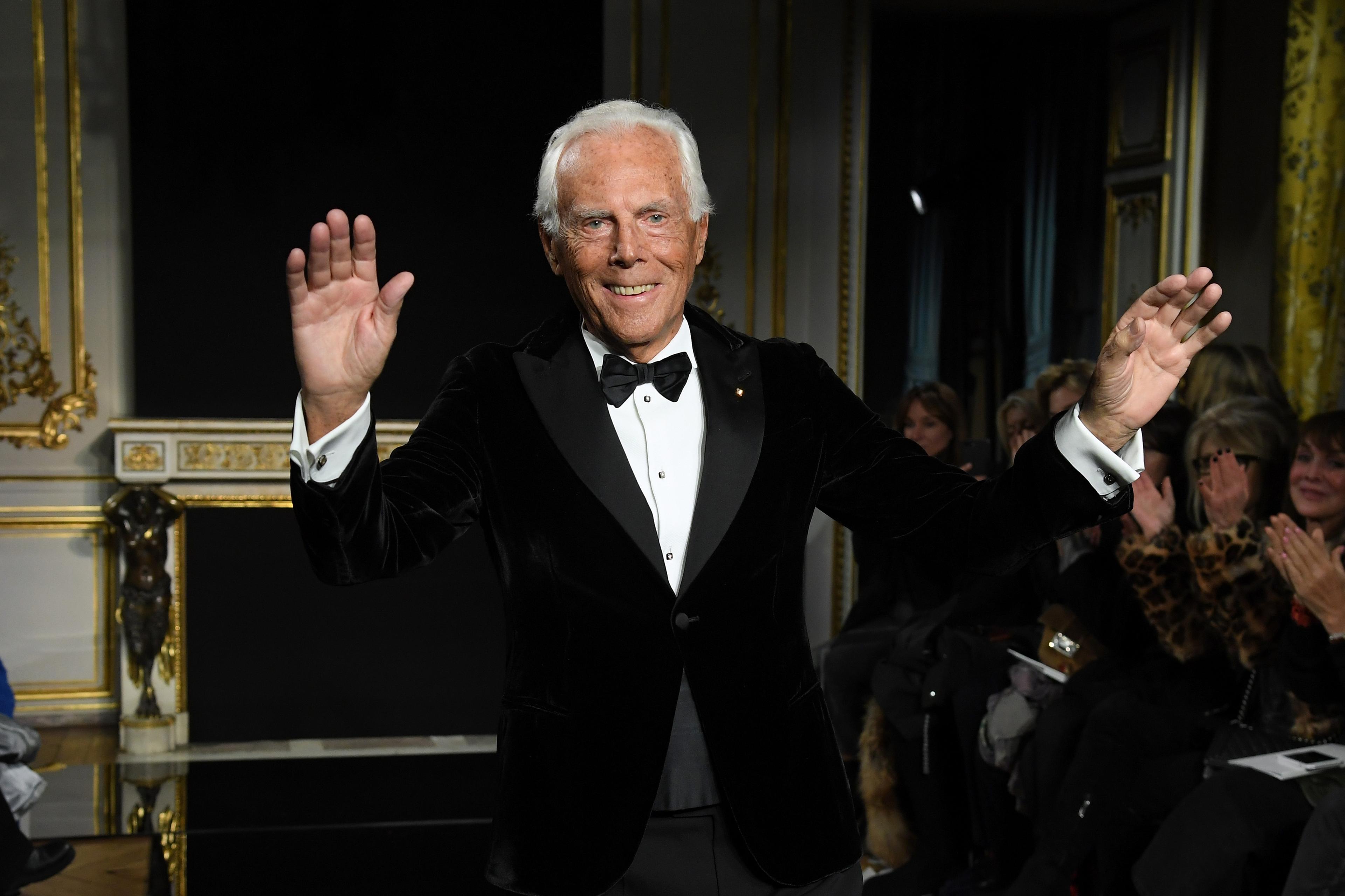 PARIS, FRANCE - JANUARY 22: Designer, Giorgio Armani, walks the runway during the finale of the Giorgio Armani Prive Spring Summer 2019 show as part of Paris Fashion Week on January 22, 2019 in Paris, France. (Photo by Pascal Le Segretain/Getty Images)