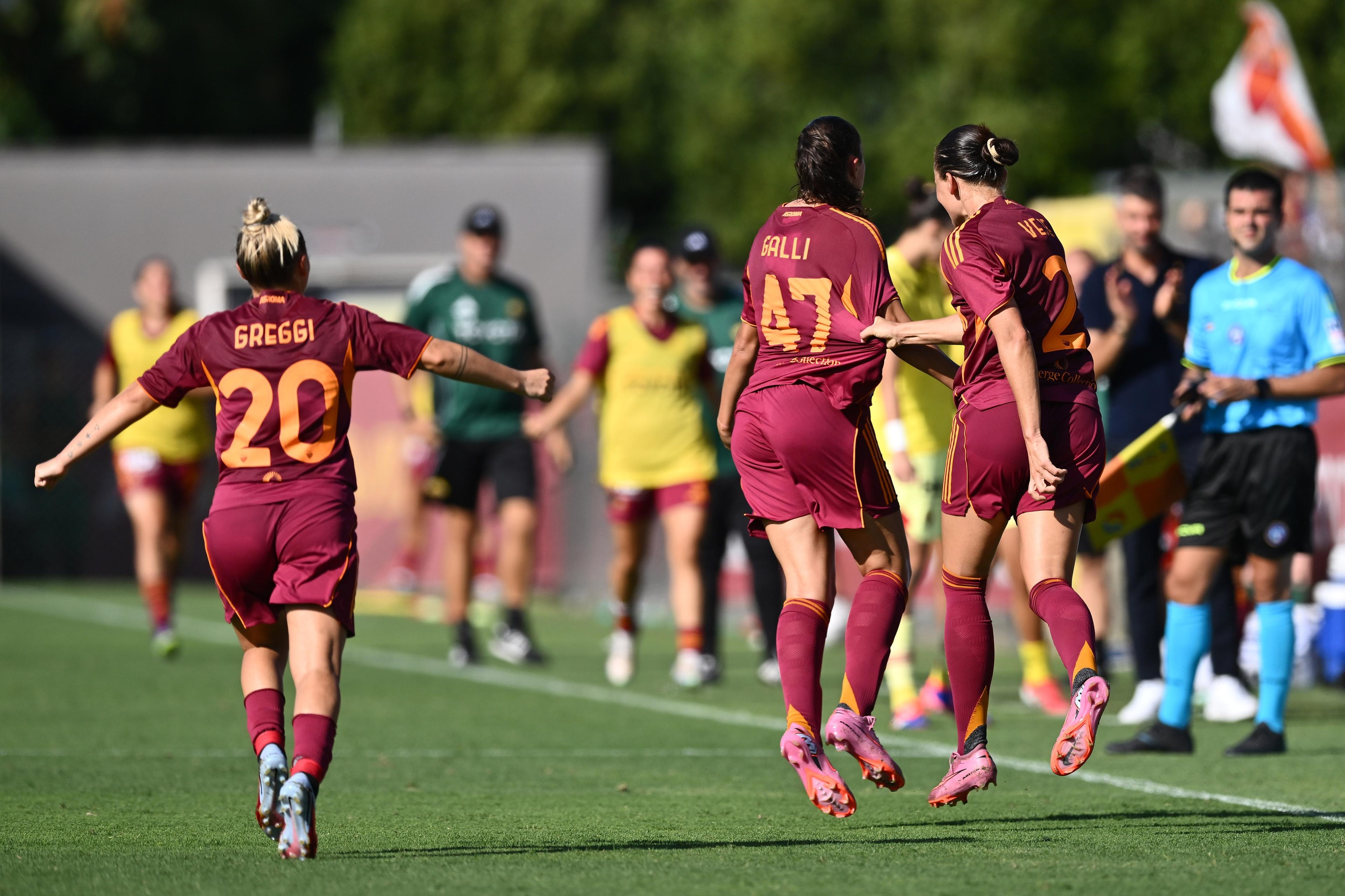 Giulia Galli (Roma Women)Katrine Veje (Roma Women) ; September 6; 2025 - Football : Italian Women Cup 2025 2026 Femminile ; 2°Day; match between Roma Women 1-0 Milan Women at Tre Fontane Stadium ; Roma, Italy; ;( photo by aicfoto)(ITALY) [0855]