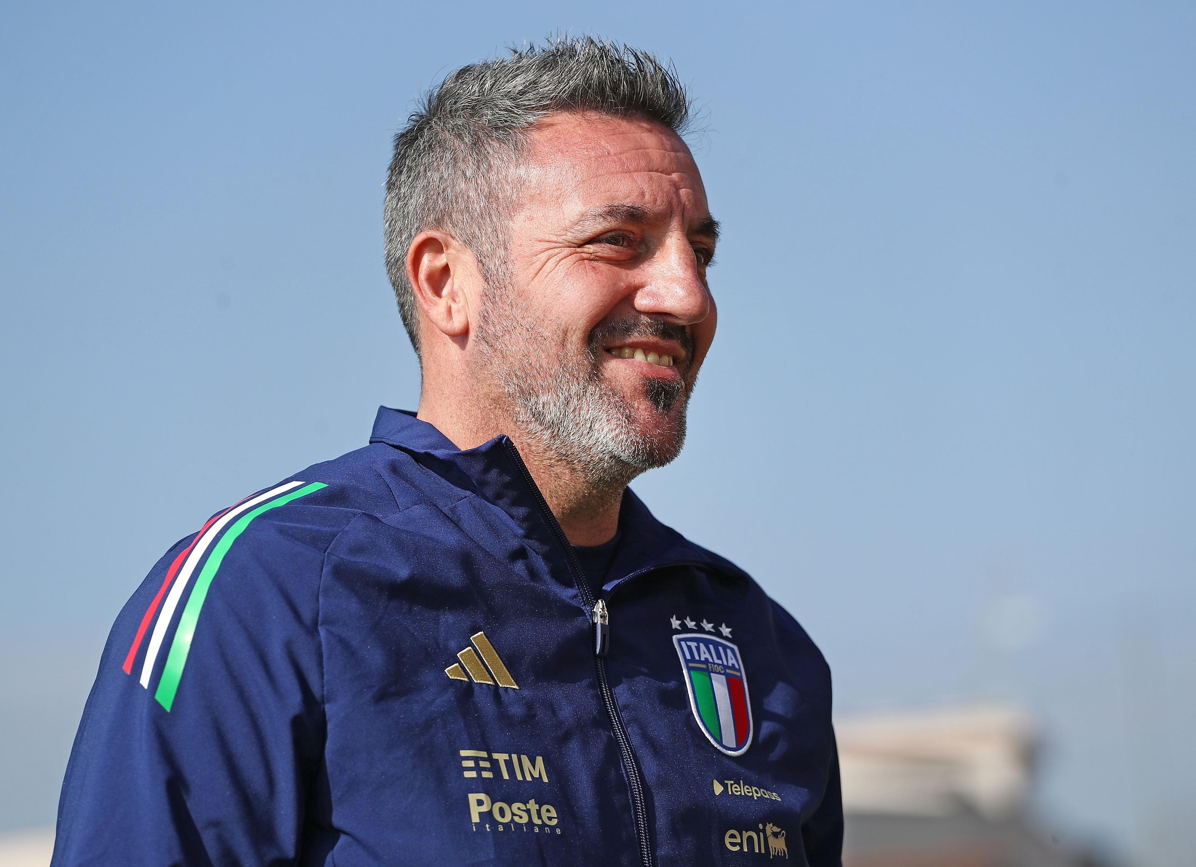 NOVARA, ITALY - FEBRUARY 27: Italy coach Jacopo Leandri looks on during the international friendly match between Italy women U16 and France women U16 at Novarello Training Center on February 27, 2025 in Novara, Italy. (Photo by FIGC/FIGC via Getty Images)