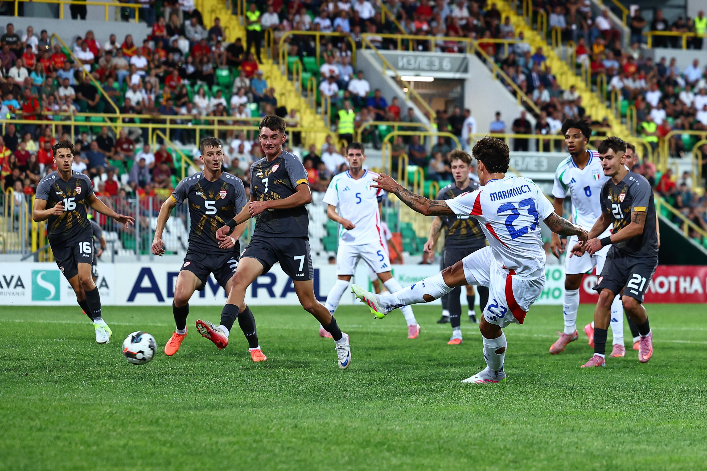 BITOLA, NORTH MACEDONIA - SEPTEMBER 09: Luca Marianucci of Italy U21 gol during the UEFA Euro U21 Qualification match between North Macedonia and Italy at Petar Milosevski stadium on September 09, 2025 in Bitola, North Macedonia. (Photo by Luca Bizzarri - FIGC/FIGC via Getty Images)