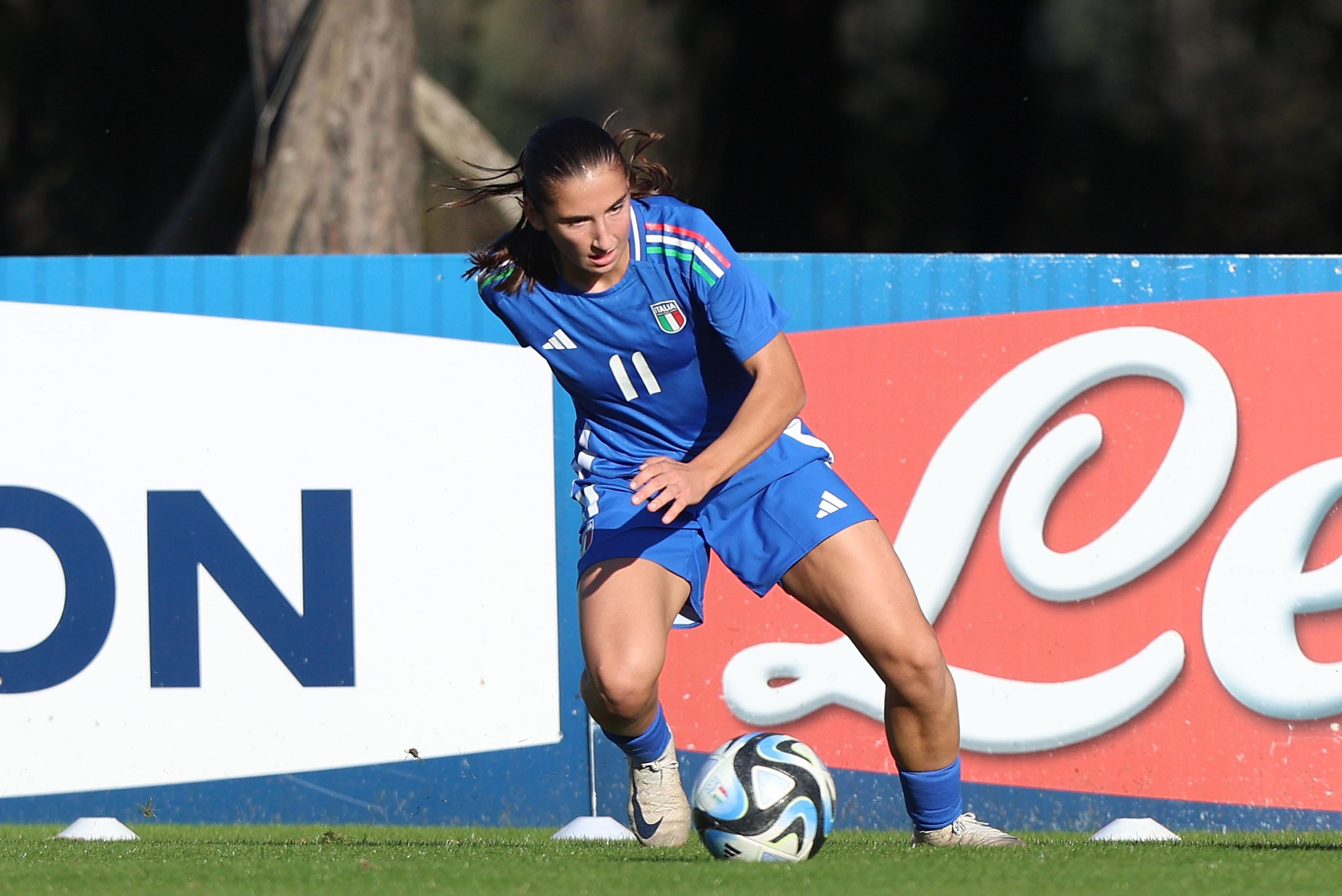 TIRRENIA, ITALY - NOVEMBER 13: Lavinia Poggi of Italy U16 girls in action during the international friendly match between Italy U16 Girls and Germany U16 Girls at Centro di Preparazione Olimpica di Tirrenia on November 13, 2024 in Tirrenia, Italy. (Photo by Gabriele Maltinti - FIGC/FIGC via Getty Images) *** Local Caption *** Lavinia Poggi