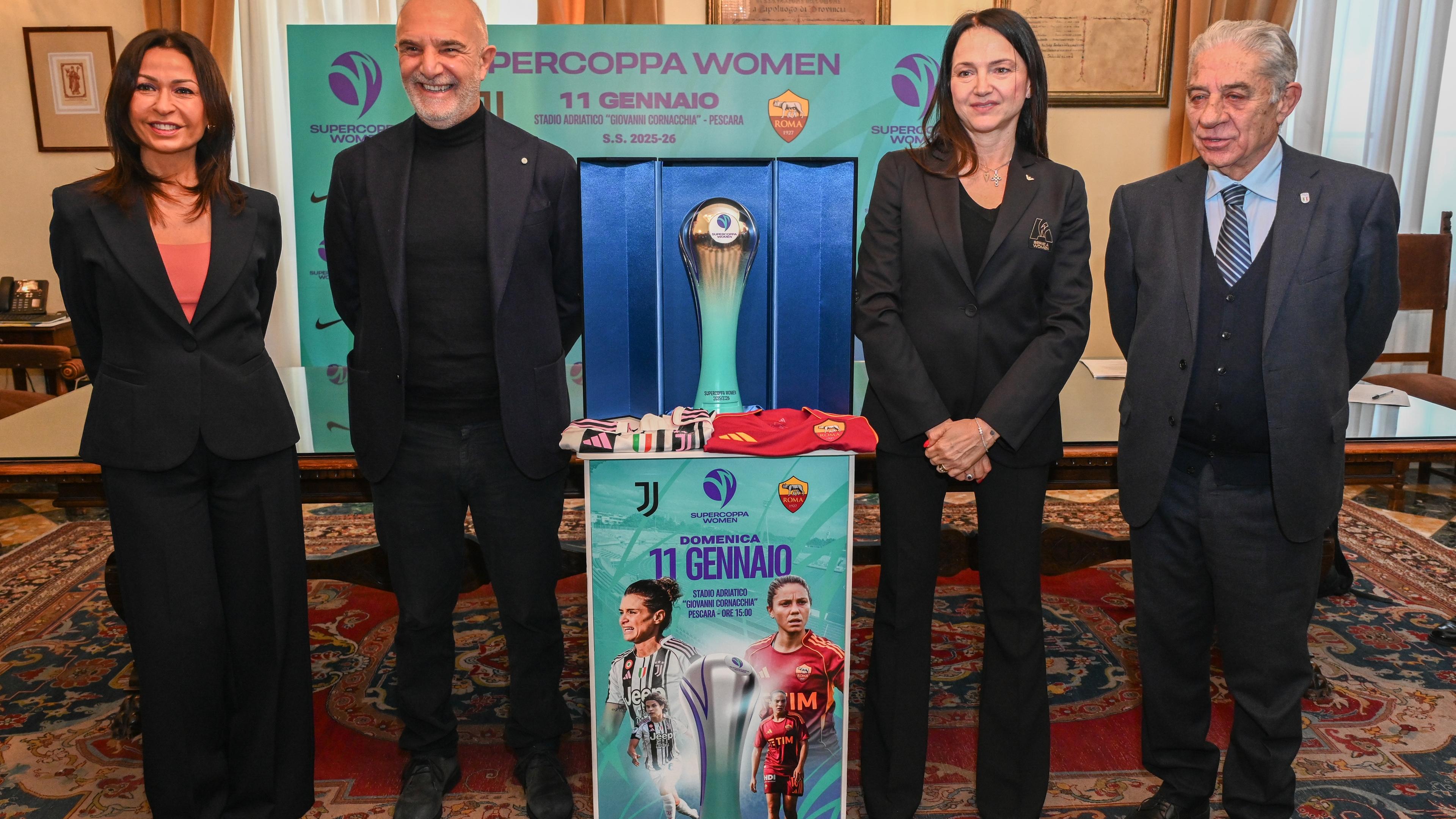 Presentata la Supercoppa Women dell’11 gennaio: Juventus e Roma, lo show fa tappa a Pescara. “Sarà spettacolo, in campo e fuori”