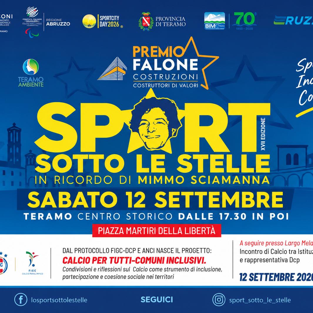 Sabato 12 'Sport sotto le stelle', con l'iniziativa 'Calcio per Tutti-Comuni inclusivi' promossa da FIGC-DCP e ANCI