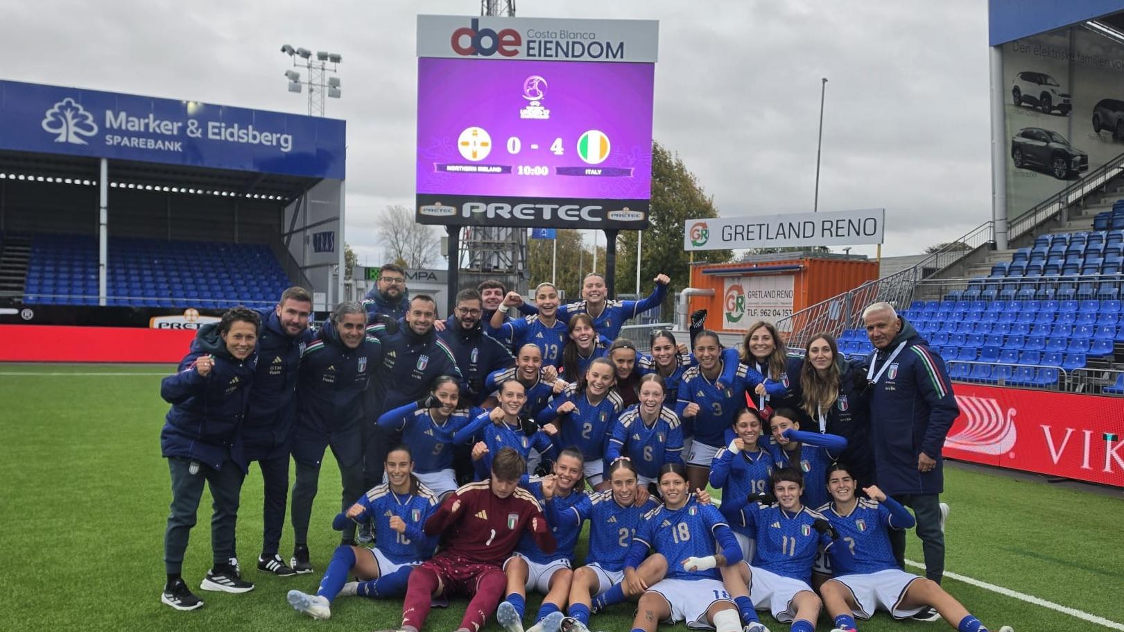 Mission accomplished: Azzurrine beat Northern Ireland 4-0 to reach Round 2 of European Championship qualifying. Del Prete: \"We're on the right track\"